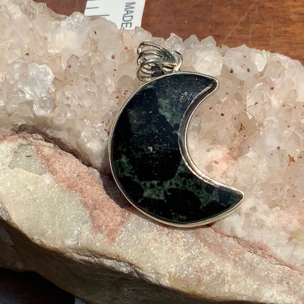 Russian Eudialyte Crescent Moon 925 Sterling Silver Pendant